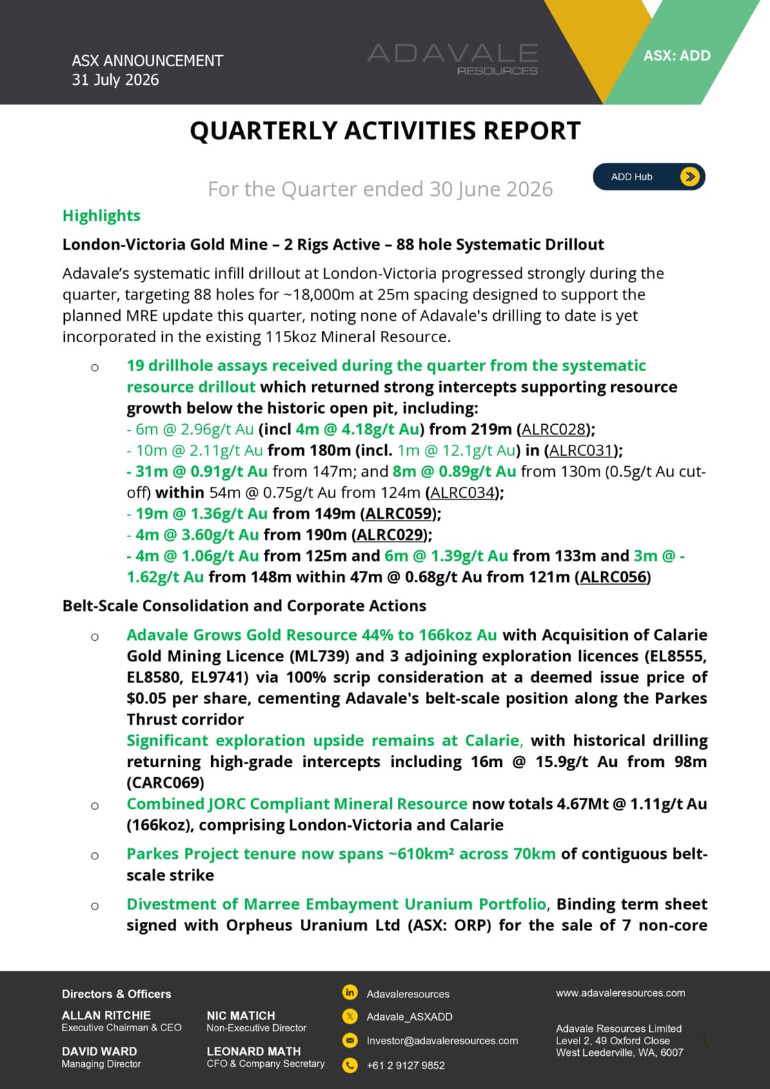 Quarterly Activities and Cashflow Report